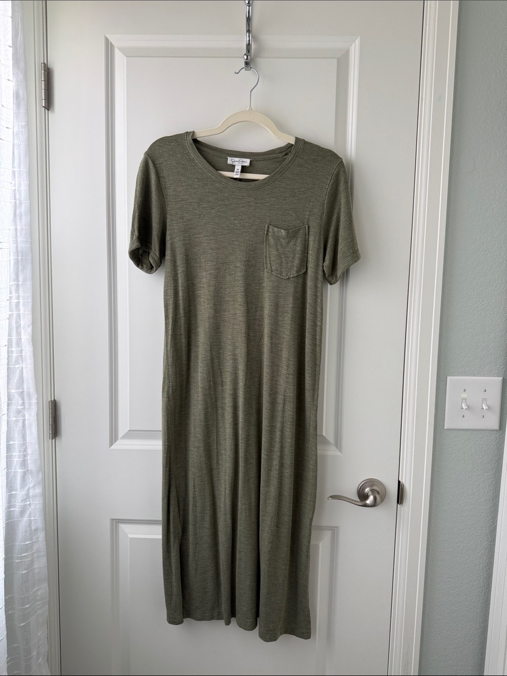 Jessica Simpson Olive Green Tee Maxi Dress - Crew Neck